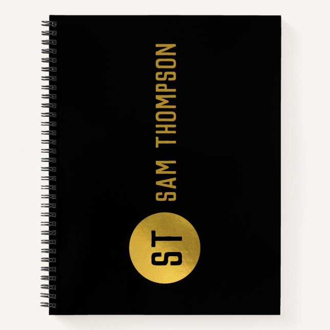 Personalized Elegant Black & Gold Modern Monogram Notebook (Front)
