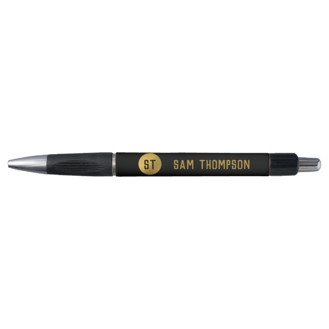 Personalized Elegant Black & Gold Modern Monogram  Pen (Front)