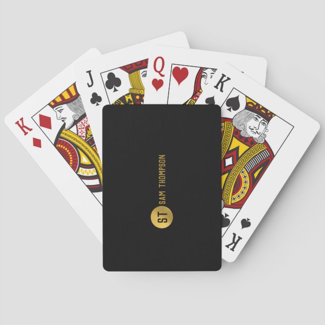 Personalized Elegant Black & Gold Modern Monogram Playing Cards (Back)