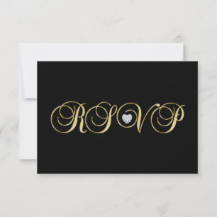 Personalized Elegant Black Gold RSVP Wedding Card
