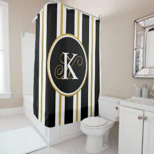 Personalized Elegant Black & Gold Stripes Monogram