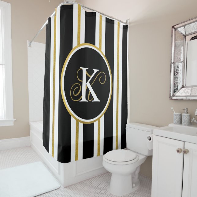 Personalized Elegant Black & Gold Stripes Monogram (In Situ)