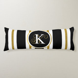 Personalized Elegant Black & Gold Stripes Monogram Body Pillow