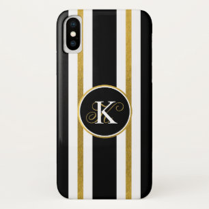Personalized Elegant Black & Gold Stripes Monogram Case-Mate iPhone Case
