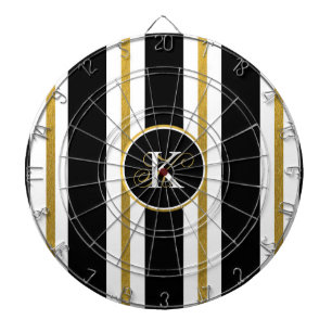Personalized Elegant Black & Gold Stripes Monogram Dartboard
