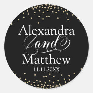 Personalized Elegant Black Gold Wedding Classic Round Sticker