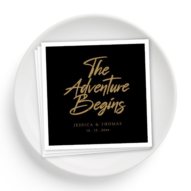Personalized Elegant Black & Gold Wedding Cocktail Napkin (Personalized Elegant Black & Gold Wedding Cocktail Napkins)