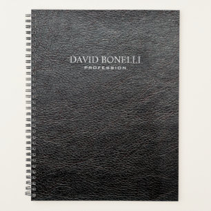 Personalized Elegant Black Leather Masculine Planner