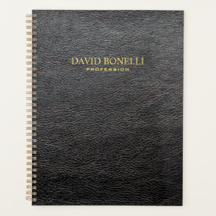 Personalized Elegant Black Leather Masculine Planner
