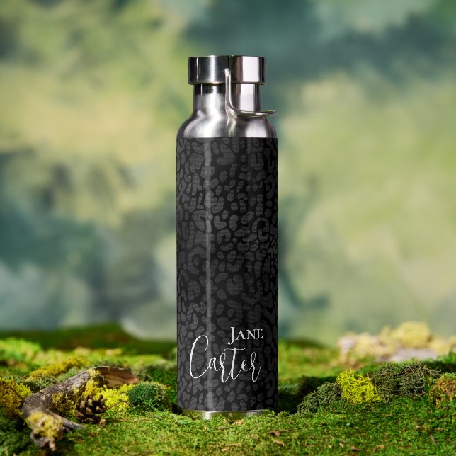 Personalized Elegant Black Leopard Water Bottle (Outdoor)