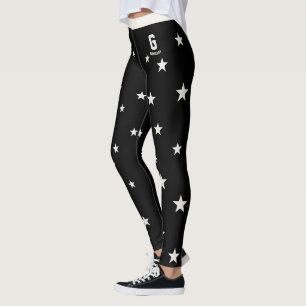 Personalized Elegant Black Neutral Stars Monogram Leggings