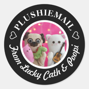 Personalized Elegant Black Photo Mail Stylish Classic Round Sticker