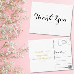 Personalized Elegant Black Script White Thank You Postcard<br><div class="desc">Create your own custom,  personalized,  elegant thank you note postcard. Simply enter your message / thank you note. Elegant thank you note postcard for use on wedding,  marriage anniversary,  birthday,  graduation,  bridal shower,  baby shower,  holidays,  or any other special occasion related mailings.</div>