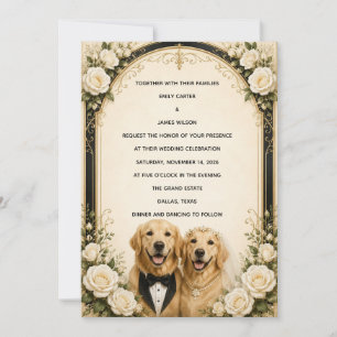 Personalized Elegant Black Tie Golden Retriever We Invitation