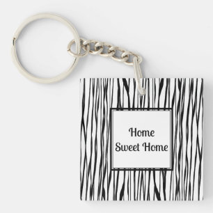 Personalized Elegant Black White Abstract Fine Art Keychain