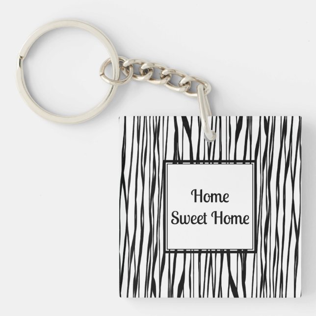 Personalized Elegant Black White Abstract Fine Art Keychain (Front)