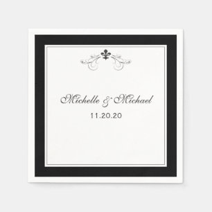Personalized Elegant Black White Fleur de Lis Napkin