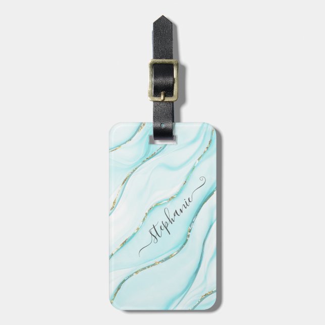 Personalized Elegant Blue Agate  Luggage Tag (Front Vertical)