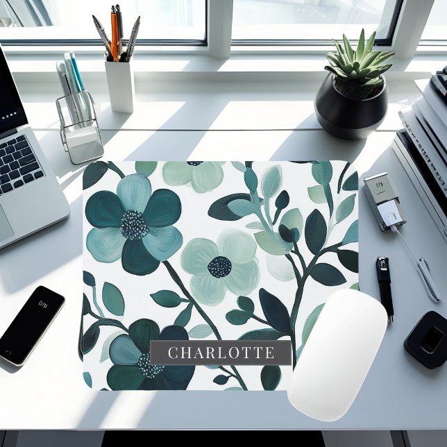 Personalized Elegant Blue Aqua Floral Mousepad (Creator Uploaded)