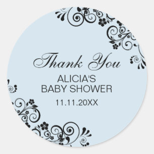 Personalized Elegant Blue Baby Shower Thank You Classic Round Sticker