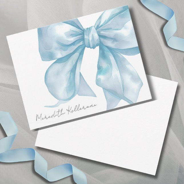 Personalized Elegant Blue Bow Name Monogram Card (Personalized Elegant Blue Bow Name Monogram Note Card)