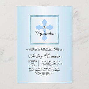 Personalized Elegant Blue Cross Confirmation BOY Invitation