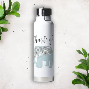 Personalized Elegant Blue Elephant Boho Chic Water Bottle