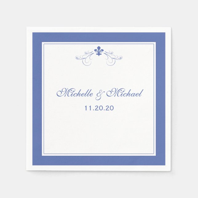Personalized Elegant Blue Fleur de Lis Napkin (Front)