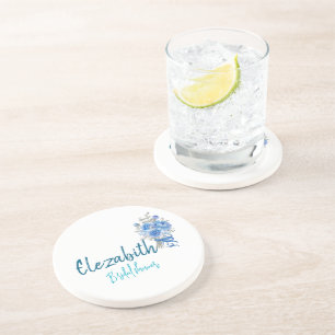 Personalized Elegant Blue Floral Bridal Shower   Coaster
