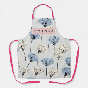 Personalized Elegant Blue Flower Illustration Apron
