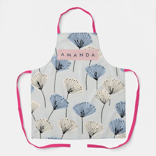 Personalized Elegant Blue Flower Illustration Apron (Front)
