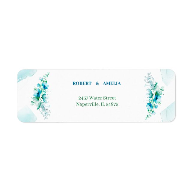 Personalized Elegant Blue Flowers Return Address (Front)