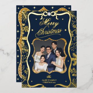 Personalized Elegant Blue Foil Christmas Card