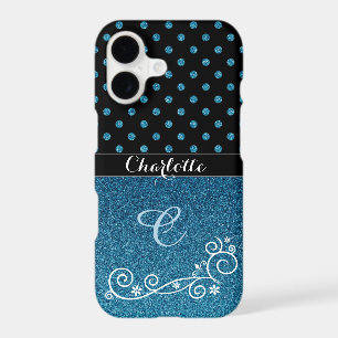 Personalized Elegant Blue Glitter Monogram Name
