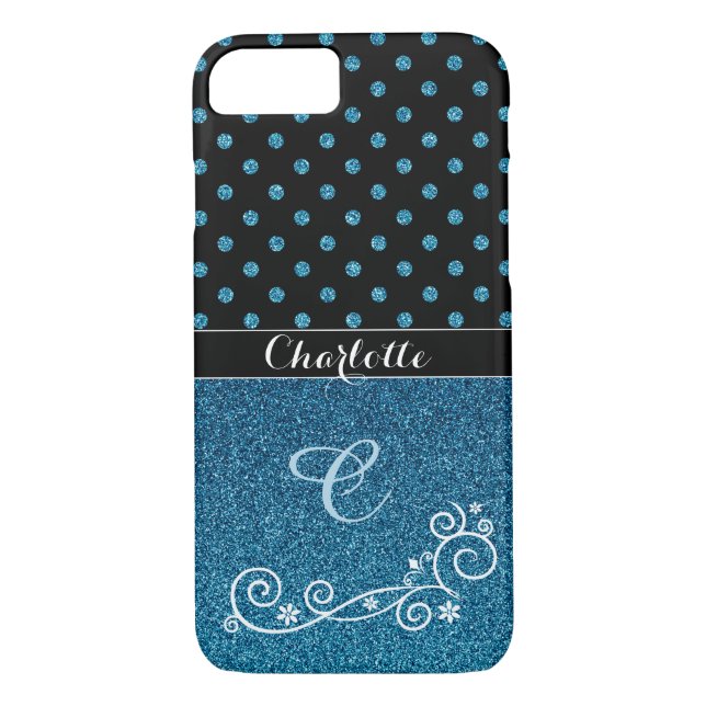 Personalized Elegant Blue Glitter Monogram Name Case-Mate iPhone Case (Back)