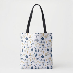 Personalized Elegant Blue & Gold Stars Pattern(12) Tote Bag