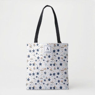 Personalized Elegant Blue & Gold Stars Pattern (3) Tote Bag