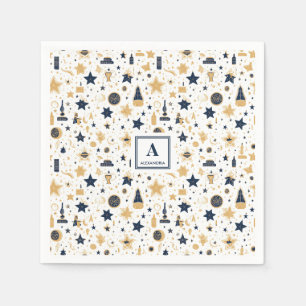Personalized Elegant Blue & Gold Stars Pattern (5) Napkin