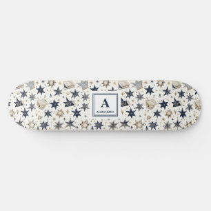 Personalized Elegant Blue & Gold Stars Pattern (8) Skateboard