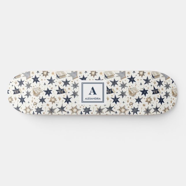 Personalized Elegant Blue & Gold Stars Pattern (8) Skateboard (Horz)