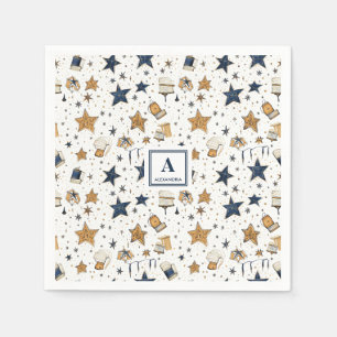 Personalized Elegant Blue & Gold Stars Pattern (9) Napkin