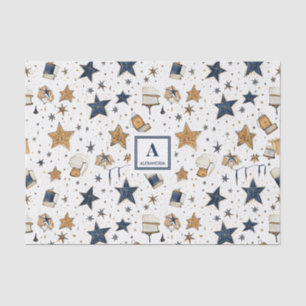 Personalized Elegant Blue & Gold Stars Pattern (9) Tissue Paper