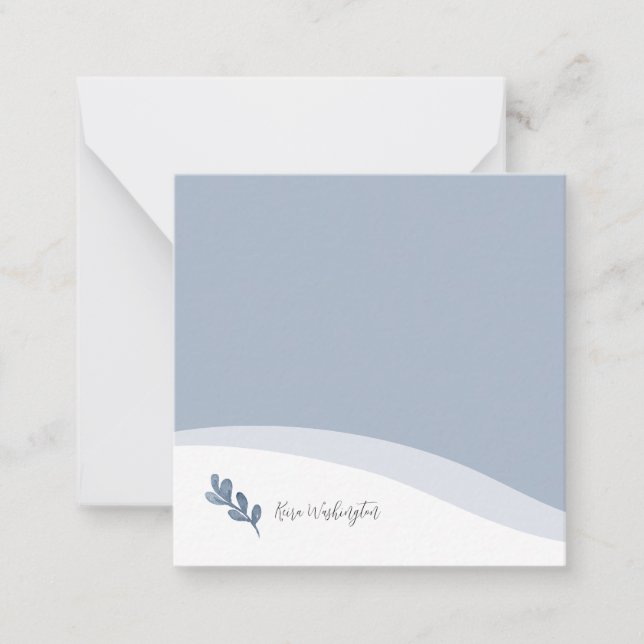 Personalized Elegant Blue Leaf Card (Front)