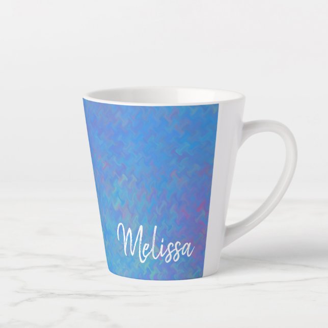 Personalized Elegant Blue Marbled Art Latte Mug (Right)