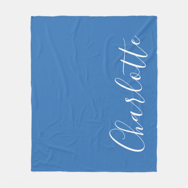 Personalized Elegant Blue Minimalist Script Name Fleece Blanket (Front)