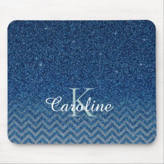 Personalized Elegant Blue Sparkle Glitter Monogram Mouse Pad