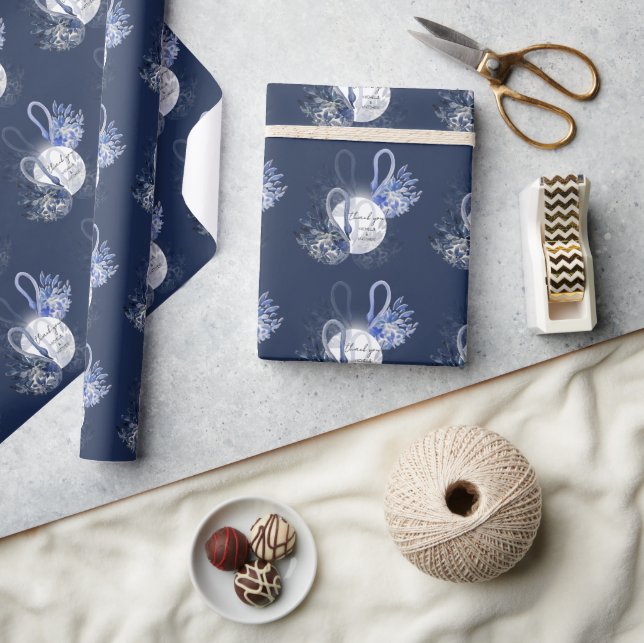 Personalized Elegant Blue Swans Wrapping Paper (Crafts)