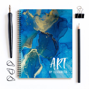 Personalized Elegant Blue Watercolor Sketchbook Notebook