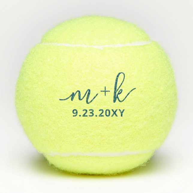 Personalized Elegant Blue Wedding Monogram Tennis Balls (Front)
