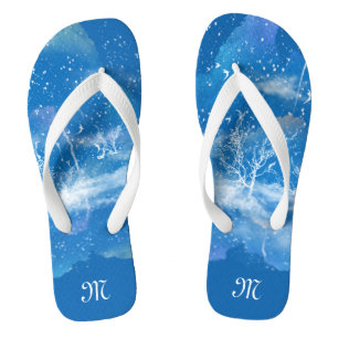 Personalized Elegant Blue & White Monogram Unisex Flip Flops